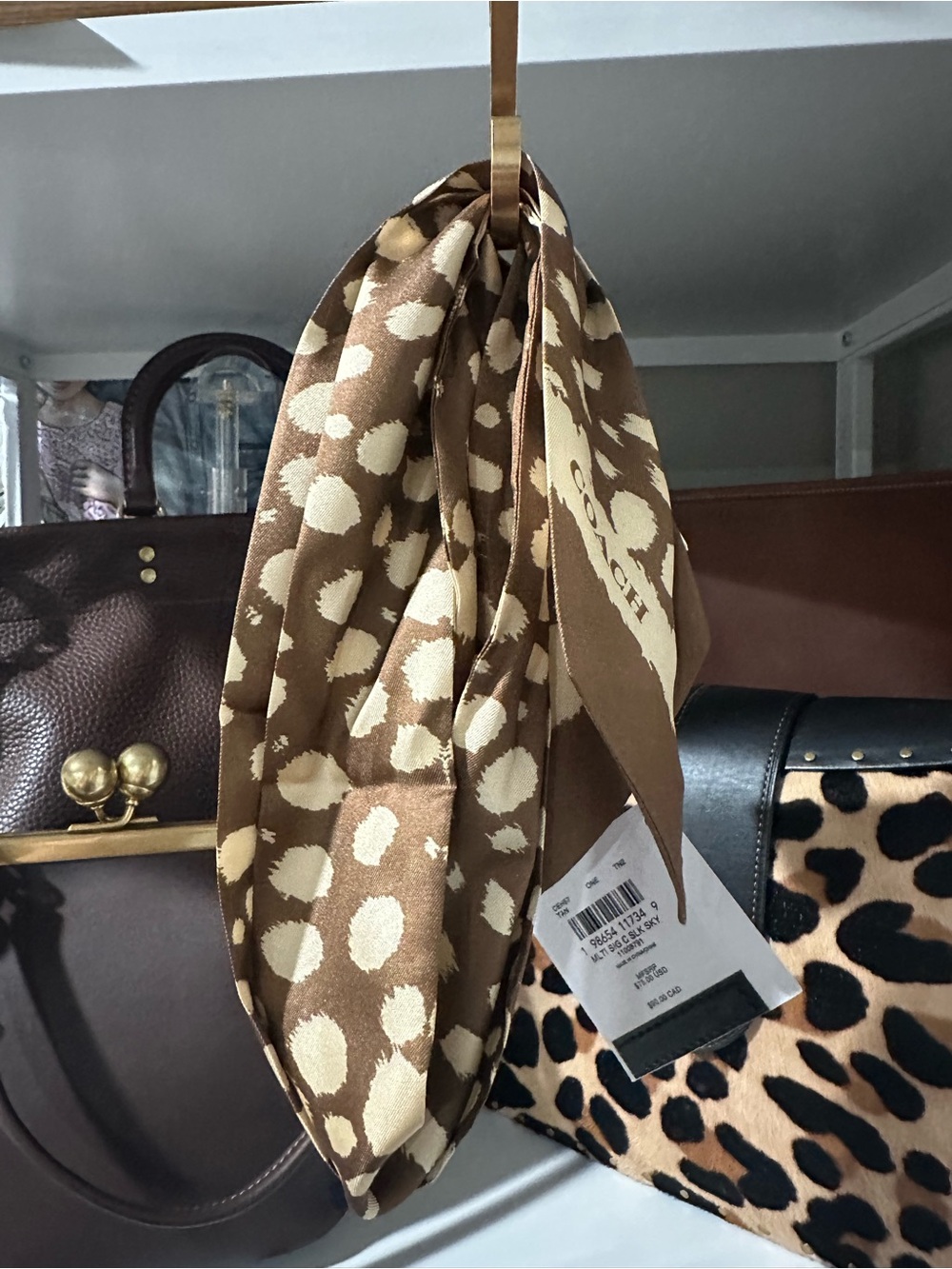 New Coach Deer Print Skinny Scarf